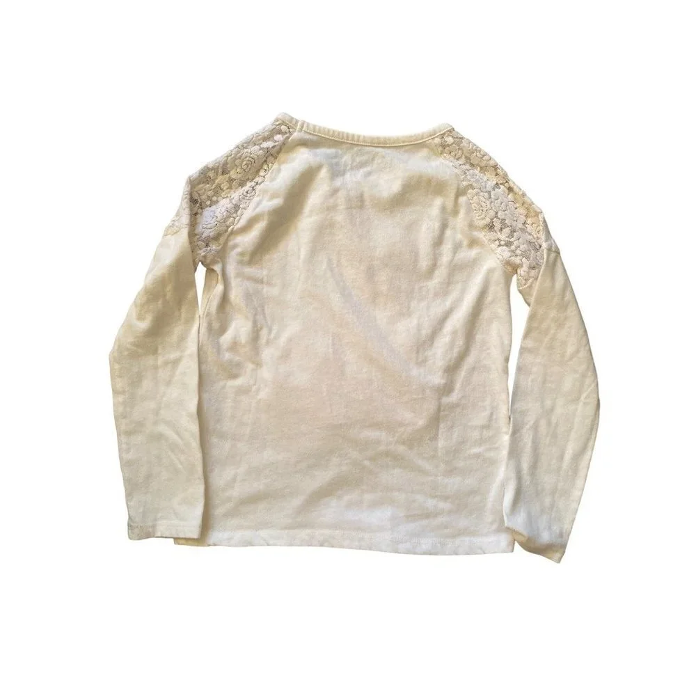 Purrfect‎ kitty fur princess applique raglan lace sleeves white tee Girls 5/6